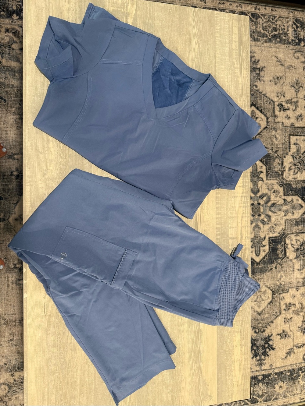 Women’s V-Neck Scrub Top and Drawstring Jogger Pants - Dusty Blue